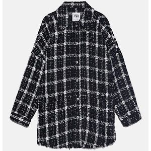 Zara Black White Check Tweed Snap Jacket